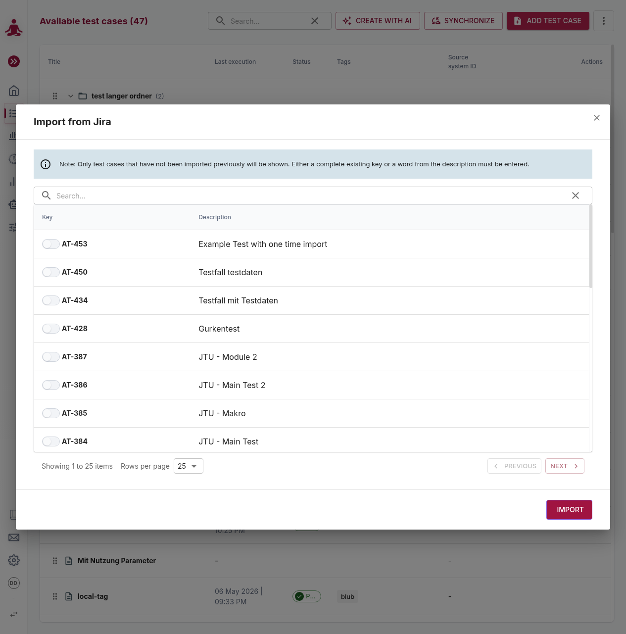 Import dialog